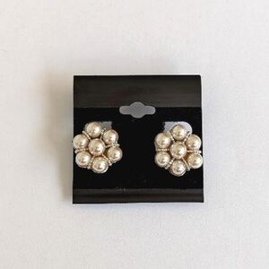 Erwin Pearl Vintage Silver Flower Clip On Earrings |  Designer Pearl Studs